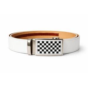 Nexbelt White Leather Ratchet Belt Checkerboard Buckle Y2K Skater Vans Style Emo